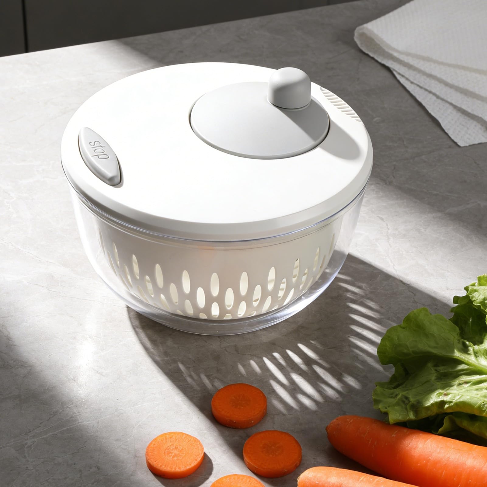 Ensaladora Multifuncional 4500 ml para Verduras y Frutas LavadoraSecadoraPicadora con 5 Cuchillas de Acero Inoxidable y Colador Integrado Ideal para Preparar Ensaladas Rápi