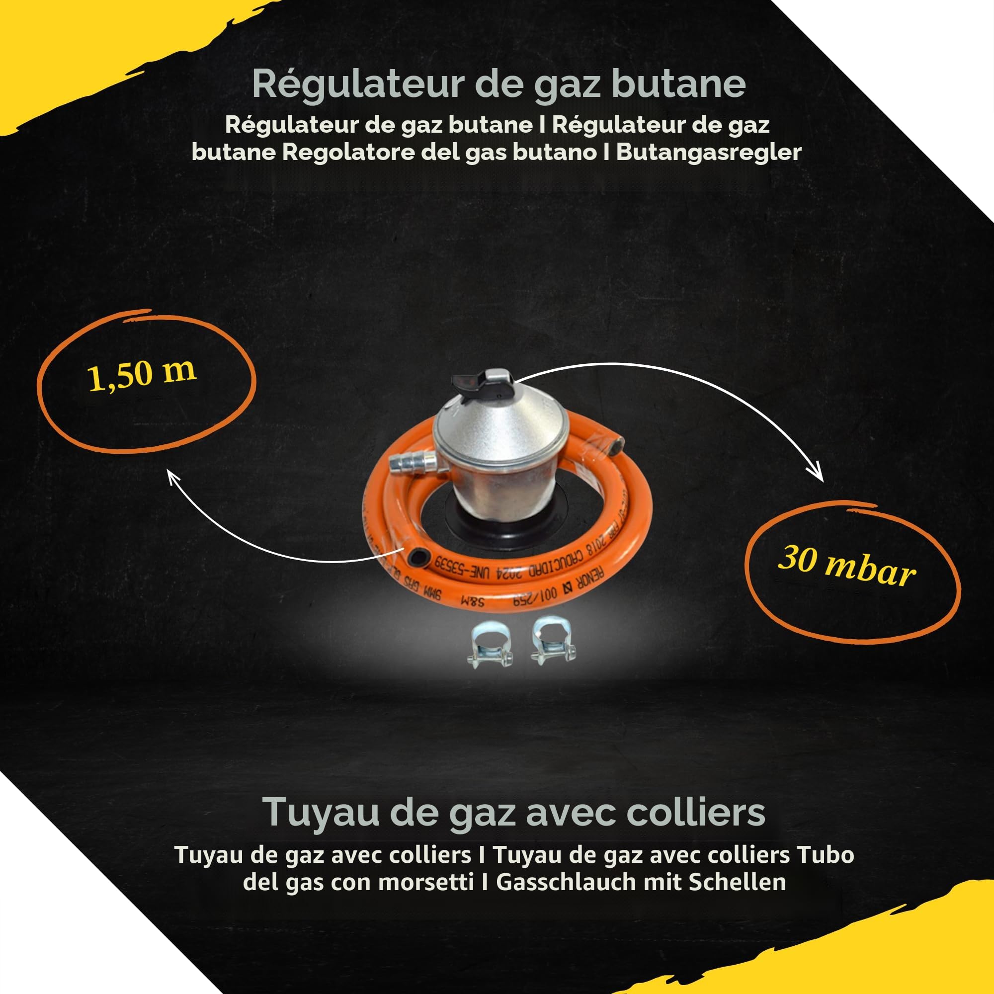 COMBOI Kit Paellero Pro-E 53 cm, Brûleur à gaz butane-propane, Paellera émaillée 70 et 42 cm, Régulateur, Tube, Pieds renforcés, niveau, tablier, livre de recettes numériques