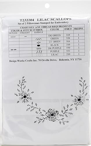 Miniatura 2 de Design Works Crafts Vieiras lilas estampadas para fundas de almohada bordadas, color morado