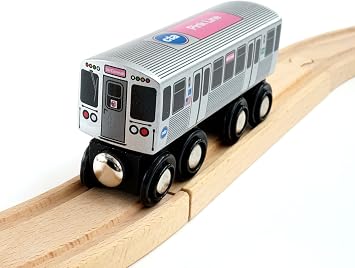 MUNI PALS Chicago Transit Authority Wooden Railway Pink LineChild Safe and Tested Wood Toy Train