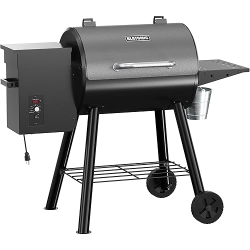 Electric Wood Pellet Grill, 440 SQ. IN Cook Area Pellets Grill, 12LBS Hopper Pellet Smoker Grill, 500 Degree Max Temperature&Auto Feed, 8 in 1 BBQ Grill Outdoor with Side Table, Grease Bucket