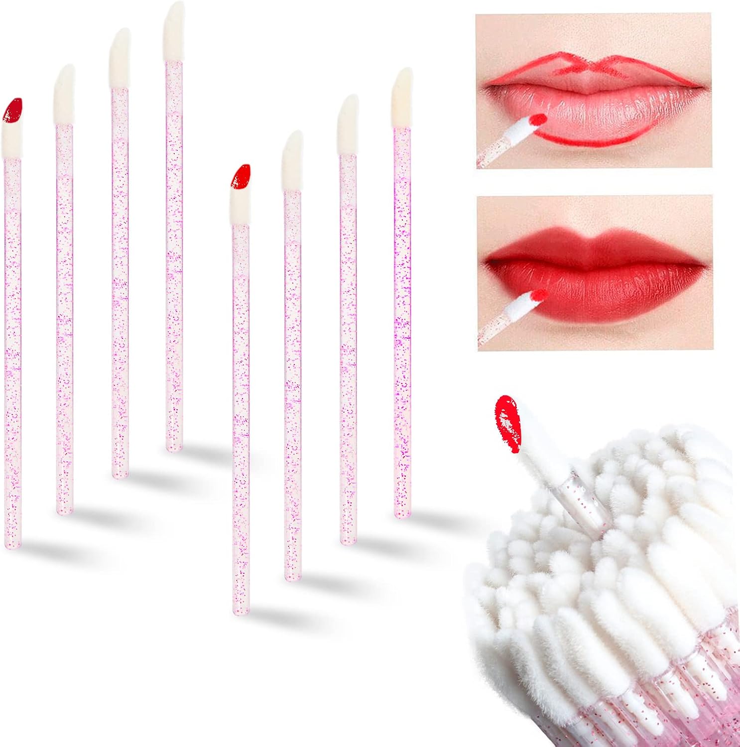 Jorun Lip Applicators Disposable Lip Brush, Crystal Pink Lip Scrub Brush, Disposable Lip Gloss