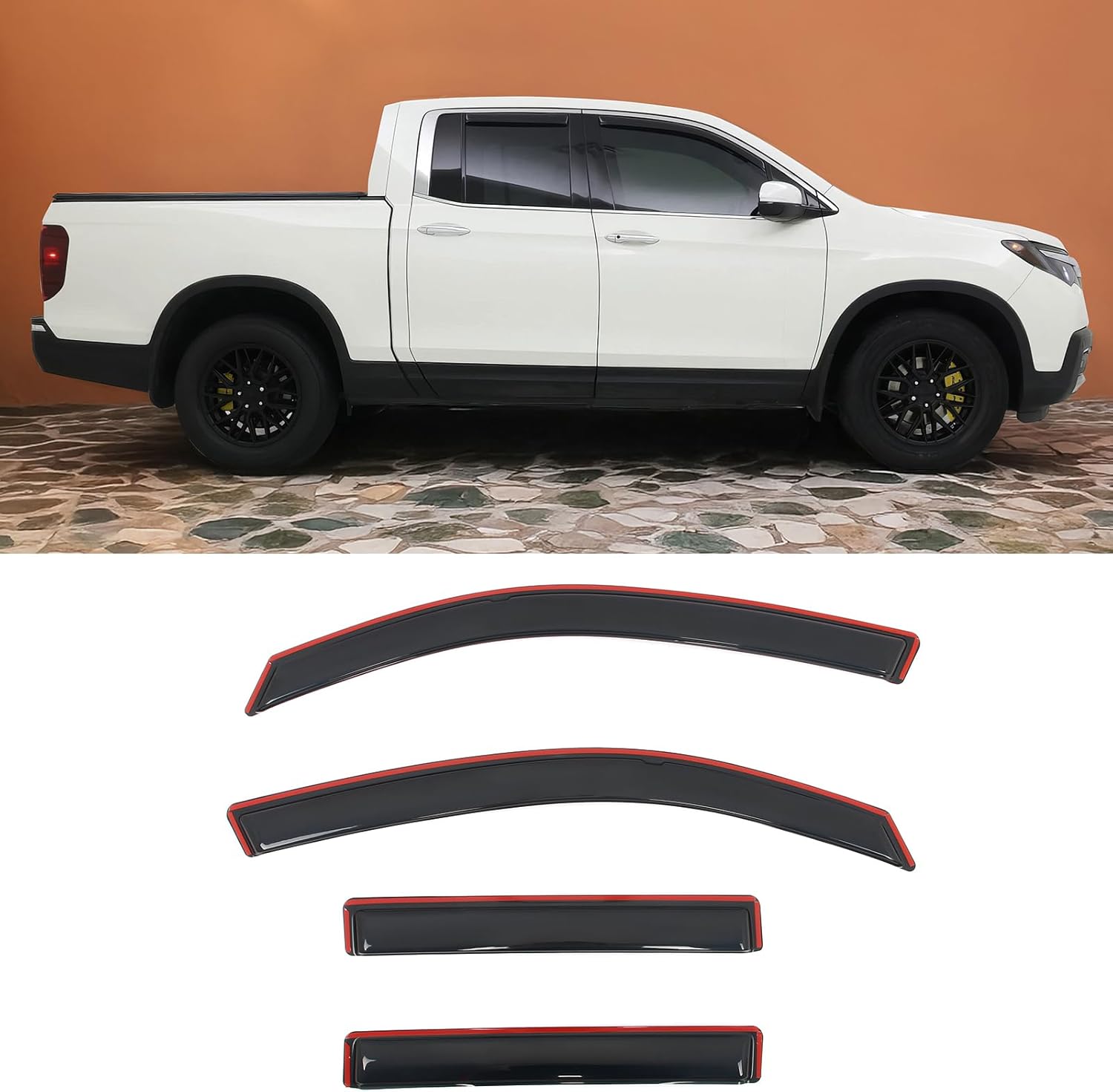 FREEMOTOR802 in-Channel Car Window Deflectors, Compatible with 2017-2025 Honda Ridgeline, Smoke Acrylic Rain Guards Side Window Visors Wind Deflectors, 4-Piece Set