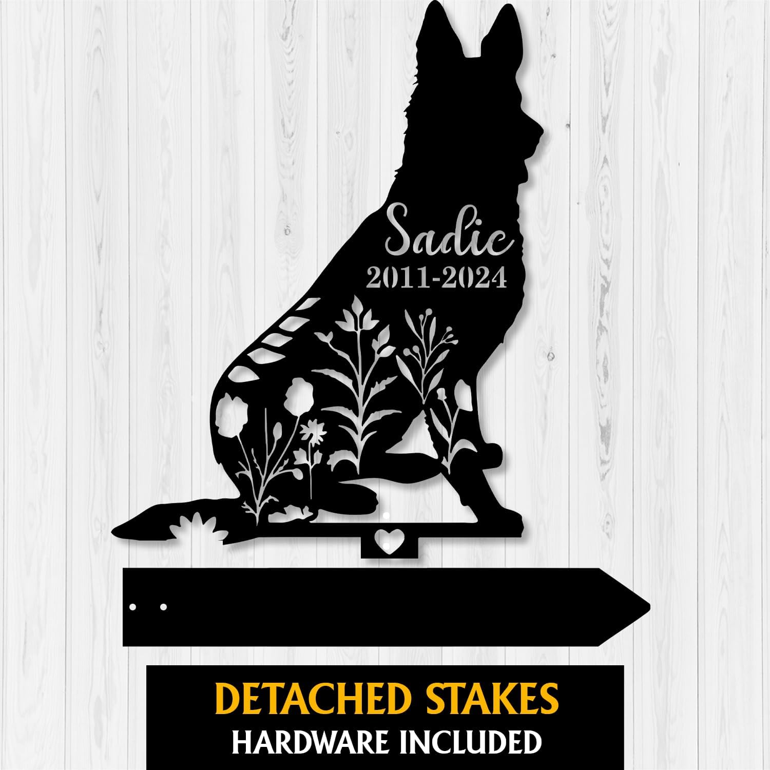 Personalized Dog Memorial Sign Floral German Shepherd 8x8 Metal Yard Stake German Shepherd Grave Marker Cemetery Decor Dog Loss Gift Sympathy Gift