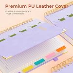 Line Hardcover Spiral Notebook with Removable Dividers Tabs & Ruler, 5 Subject Notebook College Ruled, 300 Page, Large 8"x10" B5 Notebooks for Work School, Lined Journal for Women, Light Purple