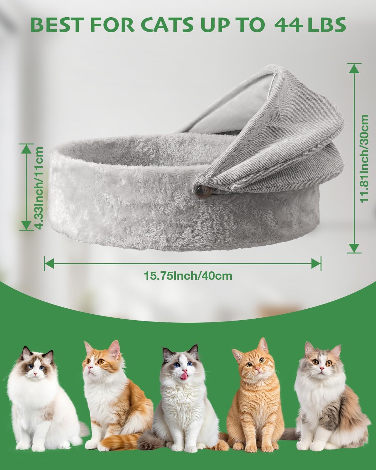 Cat Desk Bed for Large Cats Up to 44lbs, Heavy Duty 360° Rotating Cat Hammock for Desk with Foldable Canopy & Toy Ball, Adjustable Raised Desktop Cat Nest for Office, Reversible Summer & Winter Mat
