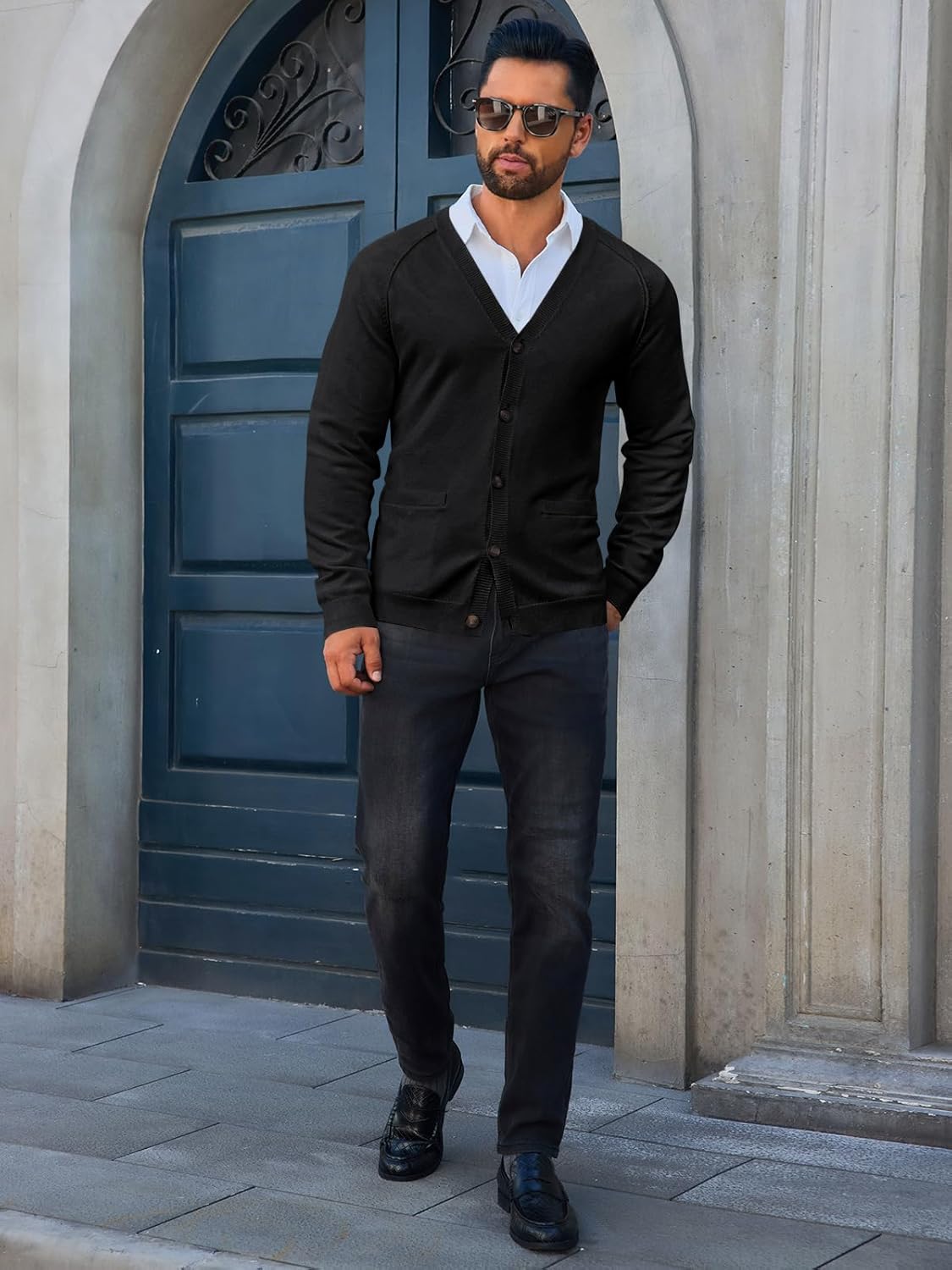 Runcati Mens Cardigan Sweaters V Neck Button Down Long Sleeve Casual Cardigan Slim Fit Knit Sweater with Pockets - Image 4