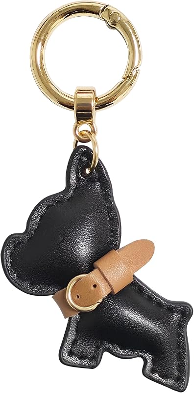 Chaveiro de Bulldog Francês em Couro Sintético PU com Argola Dourada Fuerxy