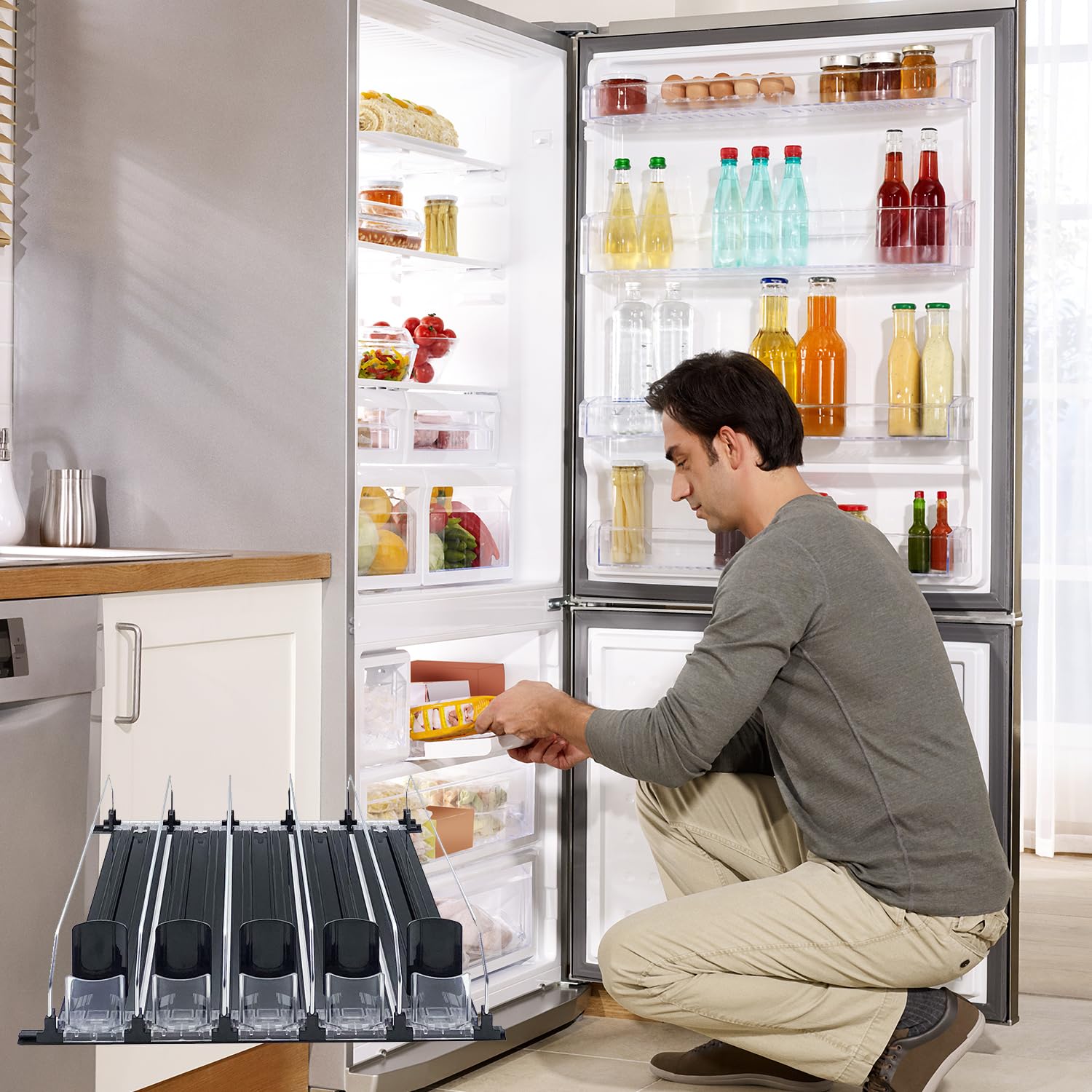 Organizador De Bebidas Para Frigorífico, Dispensador De Latas De Refresco De 18,9 X 15,0 X 3,1 Pulgadas Para Frigorífico, Dispensador De Bebidas Con Deslizador Automático (Blanco)
