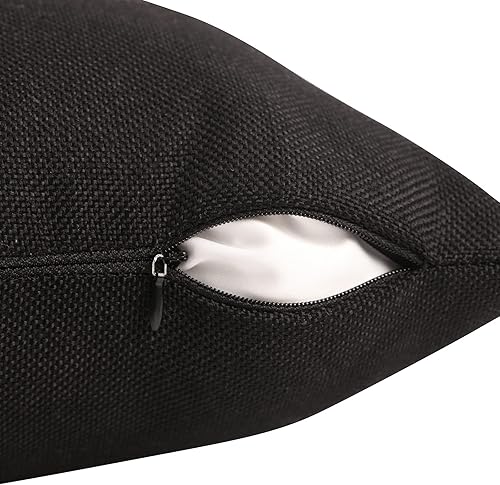 Miniatura 4 de Merrycolor Paquete de 2 fundas de almohada cuadradas de lino negro grueso y marrón con diseño de rayas de imitación de lino negro y marrón, funda de