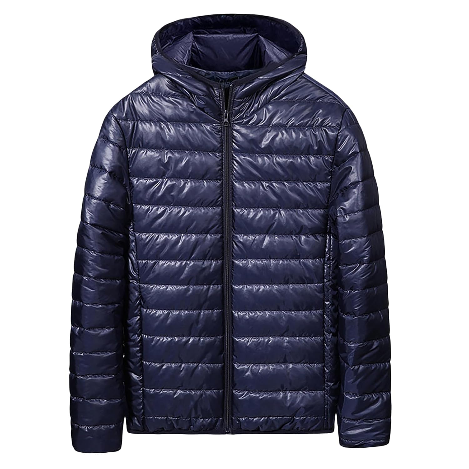Wankang Mens Puffer Jacket Lightweight Hooded Insulated Winter Coat Windproof Zipper Down Jacket for Men Big And Tall