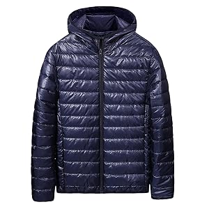 Wankang Mens Puffer Jacket Lightweight Hooded Insulated Winter Coat Windproof Zipper Down Jacket for Men Big And Tall