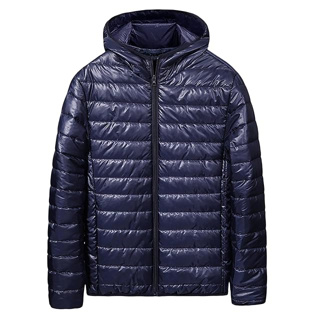 Wankang Mens Puffer Jacket Lightweight Hooded Insulated Winter Coat Windproof Zipper Down Jacket for Men Big And Tall