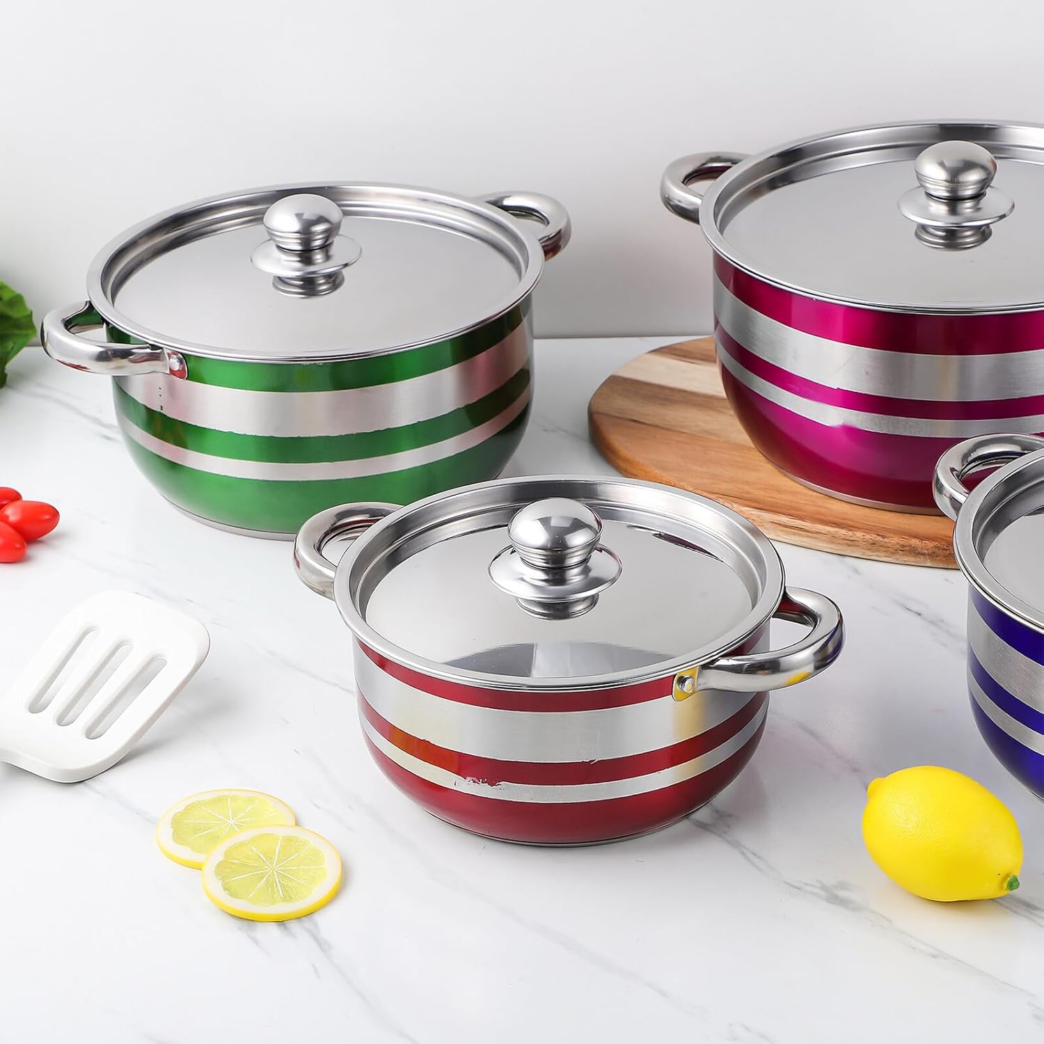 VALICLUD 4pcs Stainless Steel Cookware Set with Heat-resistant Ergonomic Handles Induction Compatible Stockpots for Home and Restaurant Use Dishwasher Safe Multistove Cooking Pots