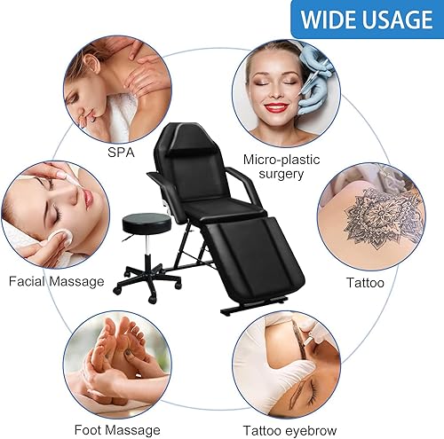 Miniatura 7 de Silla de masaje ajustable para salón de tatuajes con taburete hidráulico, mesa de cama facial multiusos de 3 secciones, equipo de belleza para