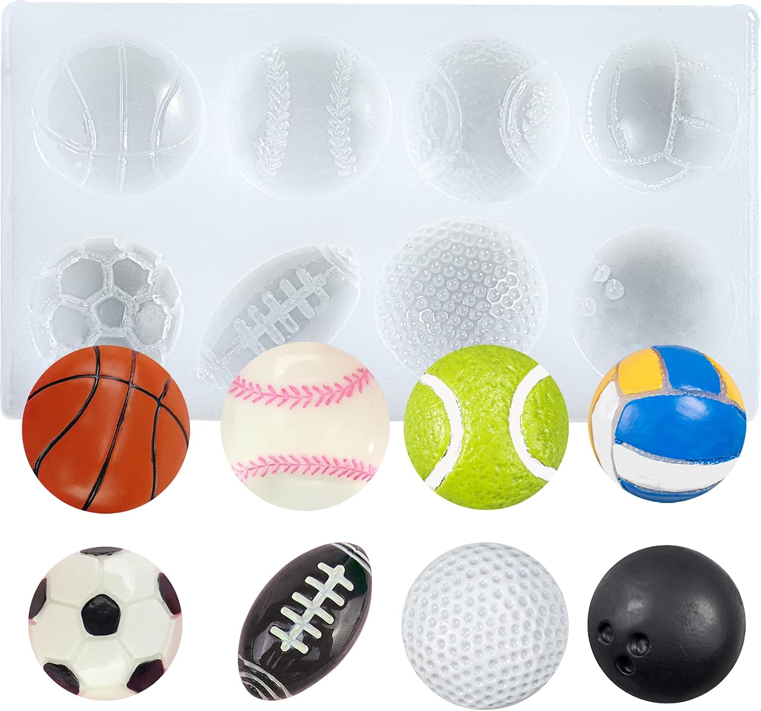 FUNSHOWCASE Balls Cake Decorating Silicone Mold for Fondant Cupcake Topper Chocolate Candy Baking Epoxy Resin Casting Concrete Cement Plaster Craft 8 Cavities Mini