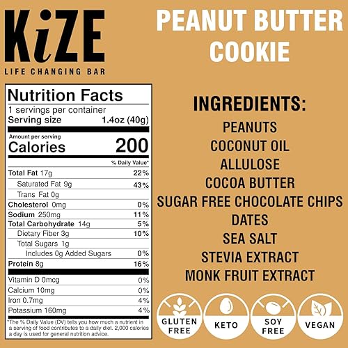 Miniatura 2 de KiZE Barra energética Keto, 0.04 oz de azúcar, 0.14 oz de carbohidratos netos, 0.28 oz de proteína a base de plantas, galleta de mantequilla de