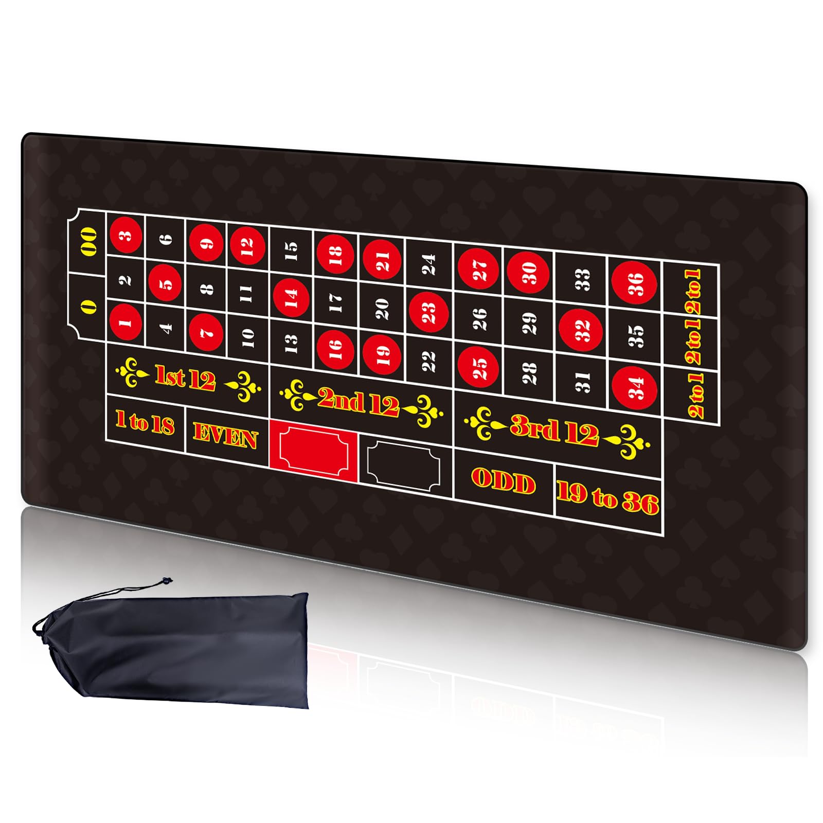 Extguds Roulette-Tisch-Layout-Matte, wasserdicht und rutschfest, Gummi, Casino-Roulette-Matte mit Aufbewahrungstasche, perfekt für Party, Spieleabend