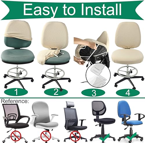 Miniatura 6 de BUYUE Funda para silla de oficina, terciopelo súper suave, elástica, lavable, sin brazos, protector a prueba de polvo (juego de negro)