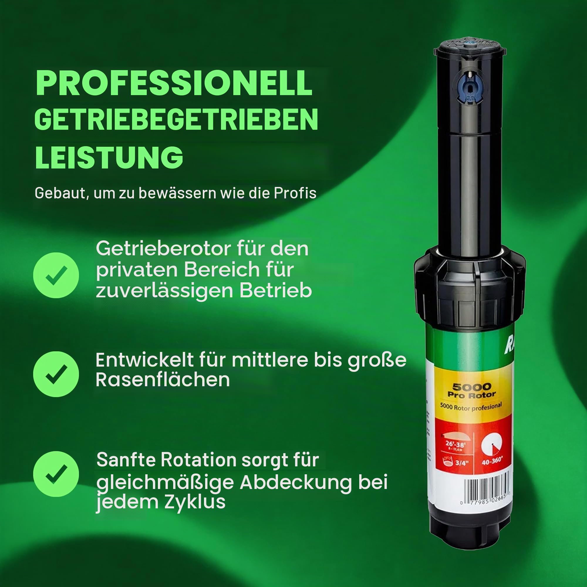 Rain Bird 5000 Serie Rotor-Sprinklerkopf. Modell 5004 PC, verstellbar von 40-360 Grad Teilkreis, 10,2 cm Versenkregner-Bewässerungssystem, 75-150 cm Wassersprühentfernung, 2 Stück (Y54007)