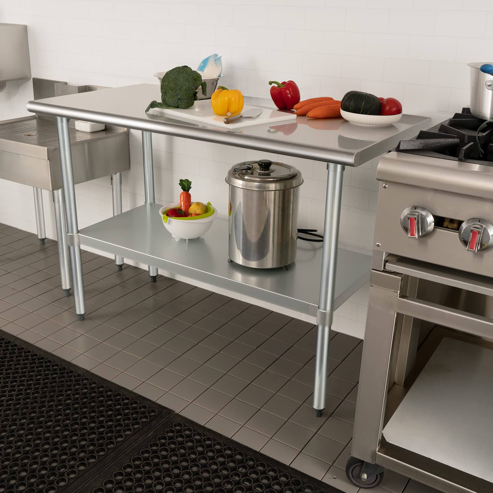 HARDURA Mesa de Acero Inoxidable 61×122cm con Estante Inferior y Patas galvanizadas Mesas de Trabajo comerciales de Alta Resistencia para la preparación de Alimentos para la Cocina del Restaurante