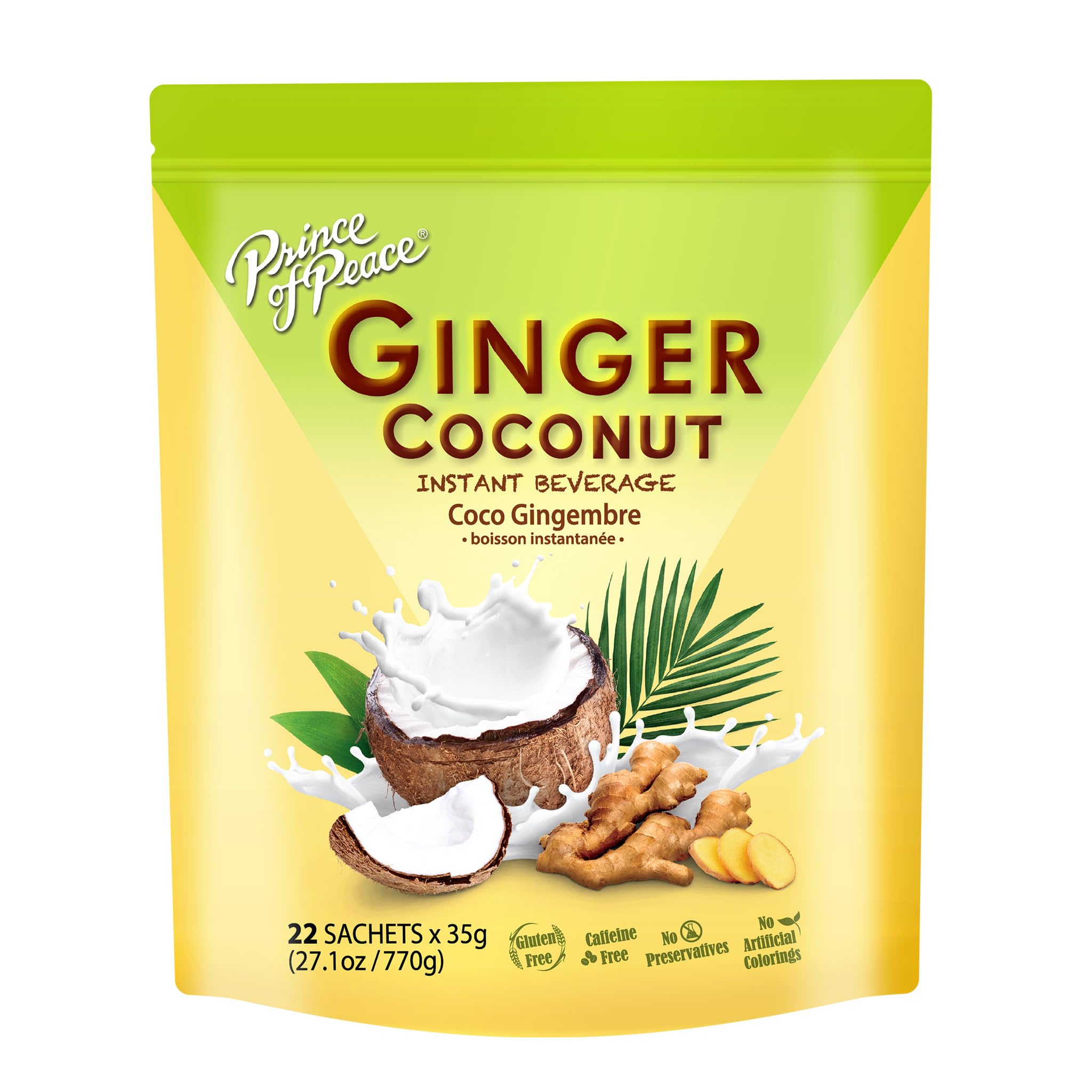 Ginger Coconut Instant Beverage, 22 Sachets – Instant Hot or Cold Beverage that Soothes Throat – Easy to Brew – Caffeine and Gluten Free – Real Coconut and Fresh Ginger – Rich and Creamy