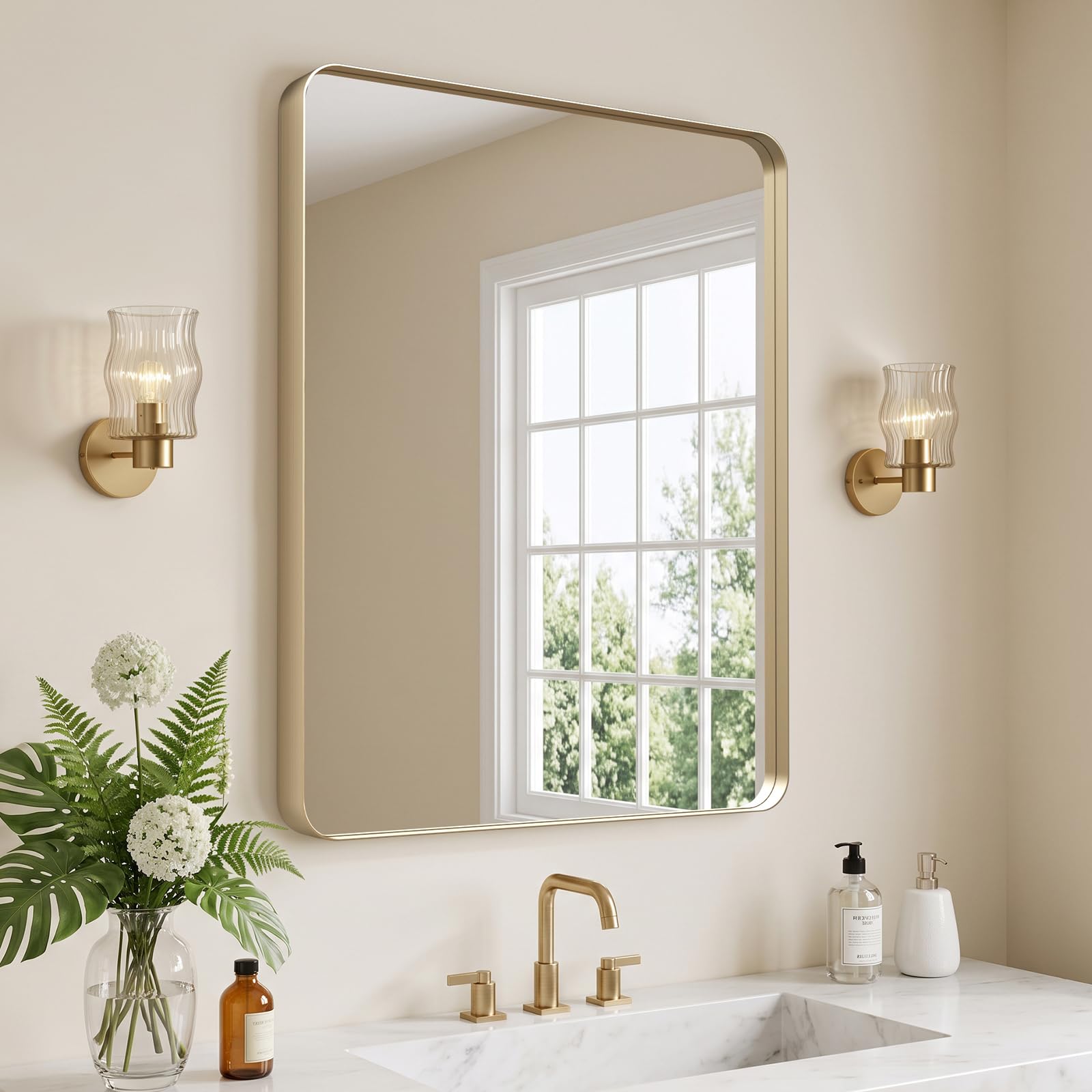 Kosmonia 30x24 Inch Bathroom Vanity Mirror Brushed Champagne Gold