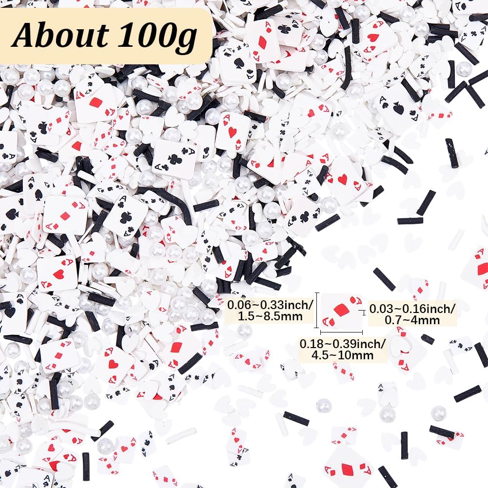 SUNNYCLUE 1 Box 100G Polymer Clay Slices Polymer Clay Cabochons Bulk Poker Themed Mini Flatback 3D Cards Pieces Cabochons Poker Confetti for DIY Crafts Nail Art Case Decor Favors Party Table