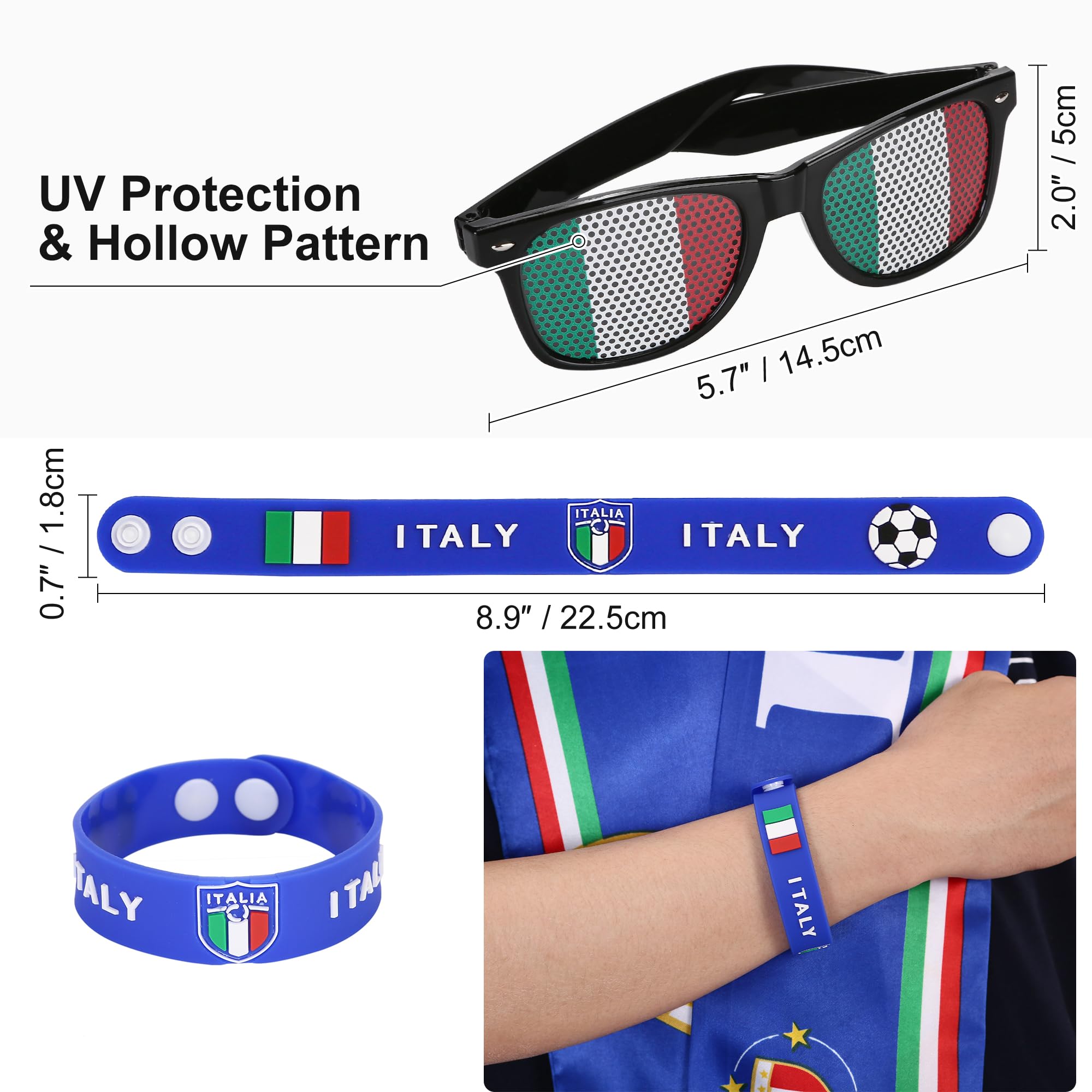 Sea Team Kit per tifosi di calcio, set da 6 pezzi con sciarpa, bandiera, braccialetto, occhiali, parrucca e adesivi, perfetto per il giorno del gioco