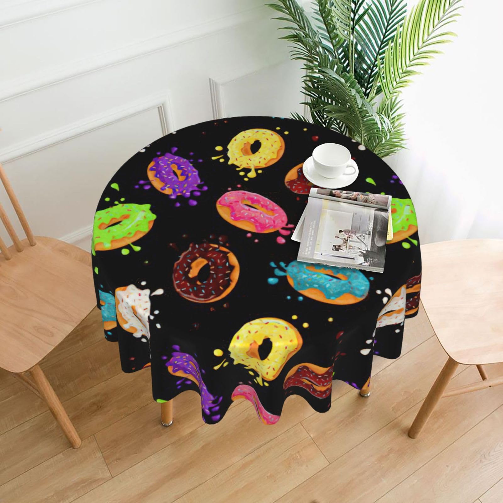 OXbnmm Donut Print Soft Round Tablecloth 60in Polyester Washable Cover Cozy Gift for Mom Housewarming