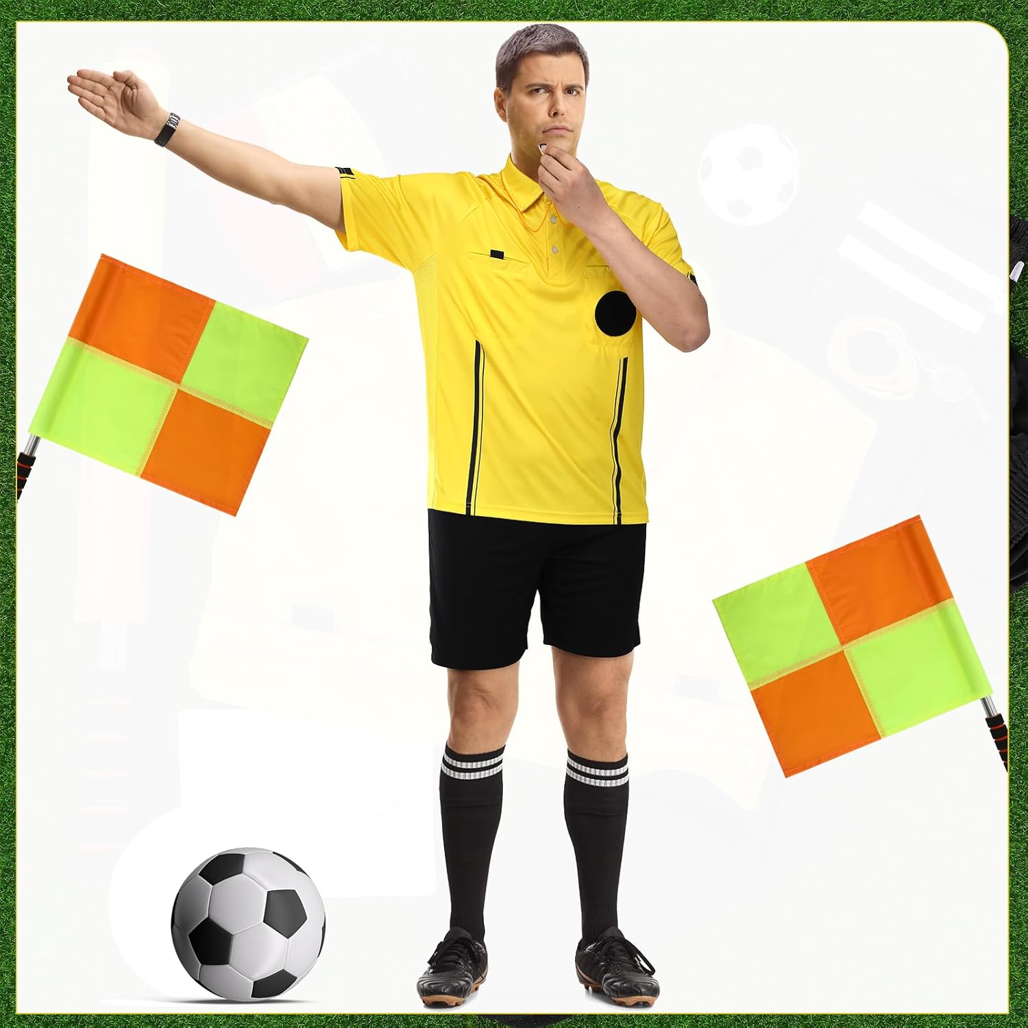 Soccer Referee Jersey, 7PCs Soccer Referee Kit, Referee Cards, Whistle, Socks, Flags, Soccer Referee Costume for Adult - Image 7
