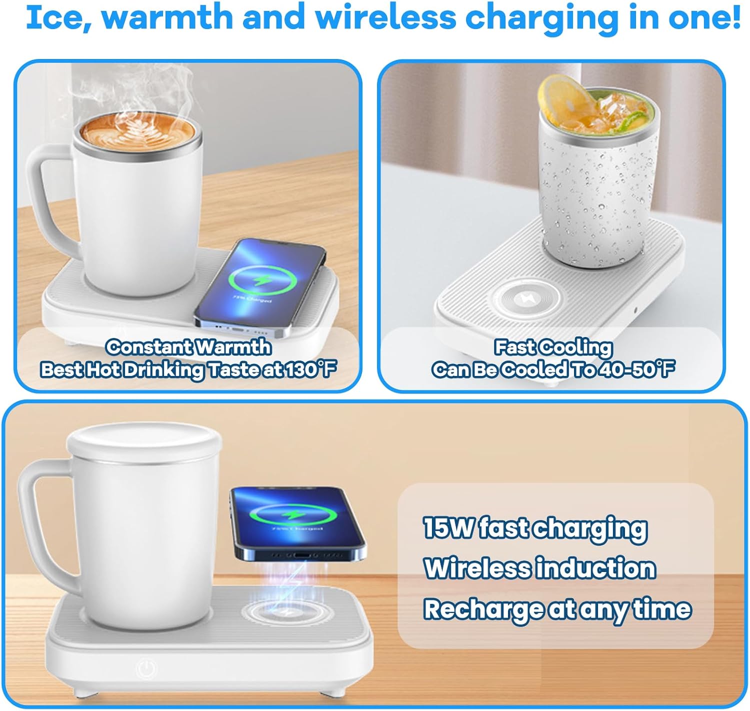 Coffee Mug Warmer, 3-in-1 Multi-Function Heating and Cooling Smart Coffee Mug, for Office Home, for Beverage, Tea, CoffeeBlack,