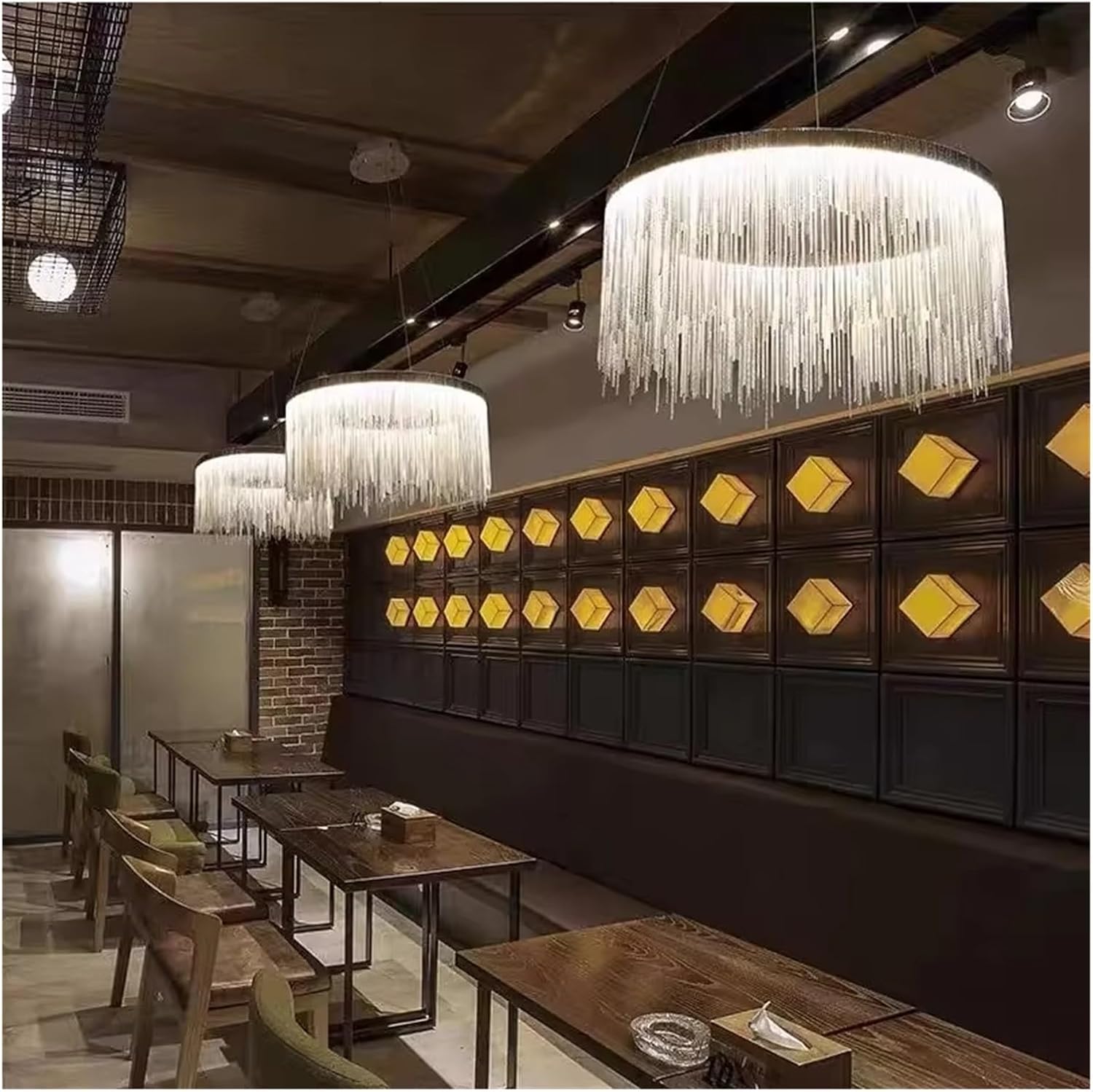 Beautiful Art Deco Pendant Light Aluminum Chain for Parlor Bedroom Restaurant Hanging Lamp Silver Metal ﻿,Chandeliers