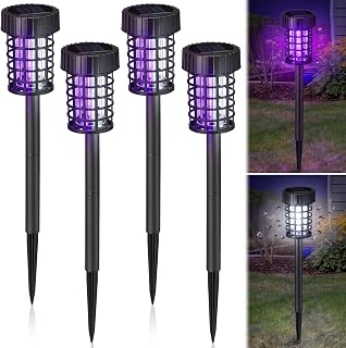 Qualirey 4 Pack Outdoor Solar Bug Zapper,Purple and White Light,Black