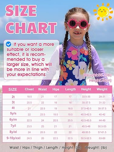 Miniatura 6 de Angel season Trajes de baño de manga larga para niñas, traje de baño de una pieza con protección contra erupciones, UPF50+ para niños pequeños, con