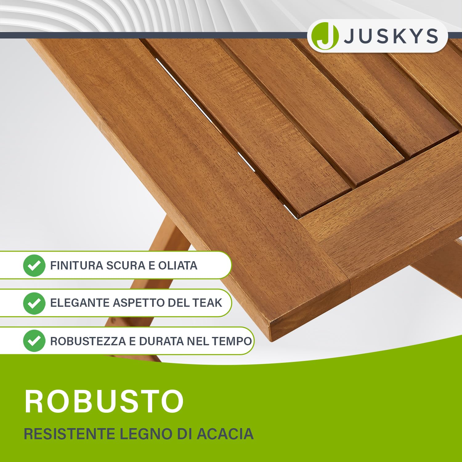 Juskys set di mobili da terrazzo Bala - Set di mobili in legno pieghevoli e salvaspazio da tre pezzi per due persone - Tavolo e sedie da giardino