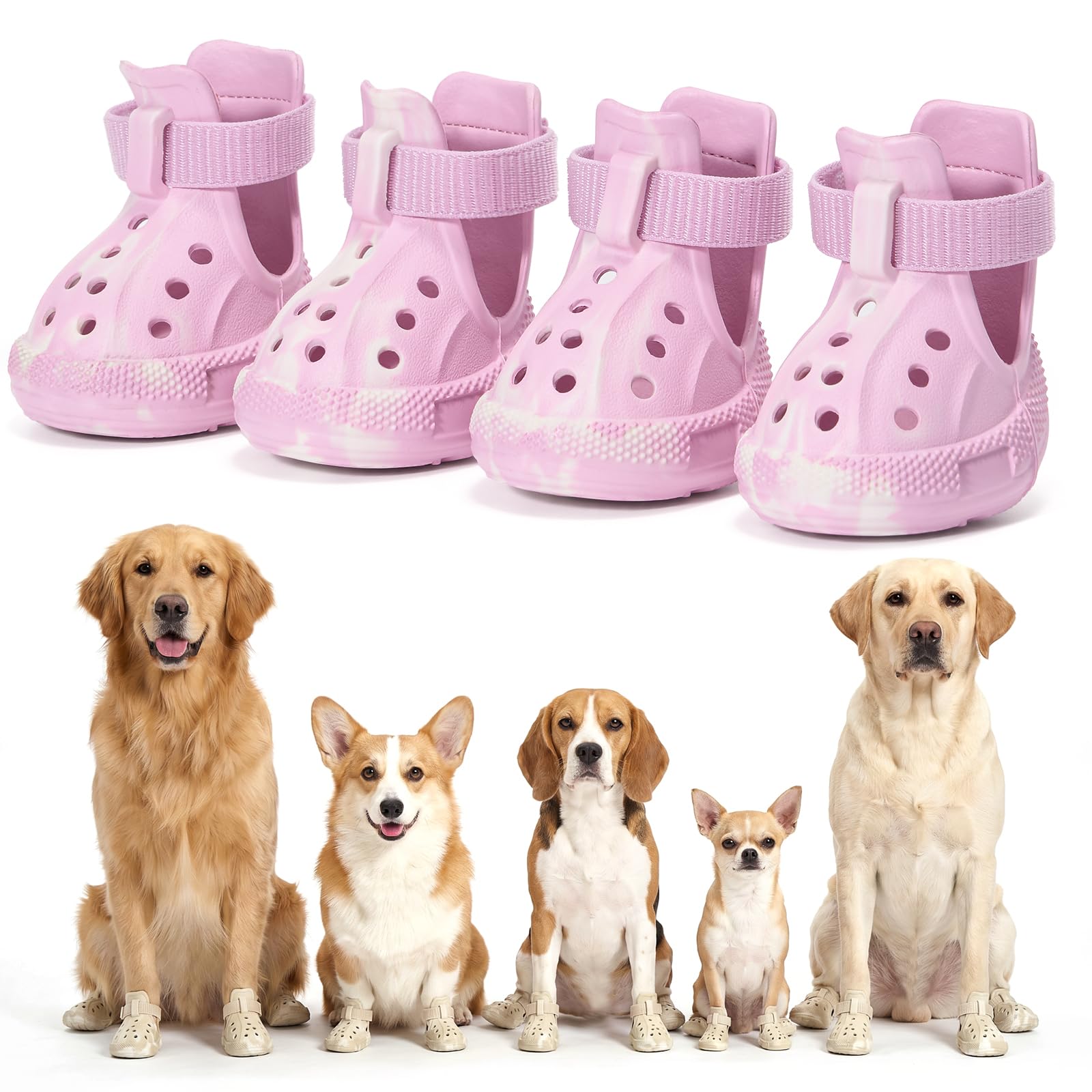 Hundeschuhe Sommer Pfotenschutz Outdoor Hundestiefel Hundesandalen Atmungsaktiv Dog Shoes rutschfest Hundeschuhe mit Verstellbare Reflektorstreife für kleine mittlere große Hunde Rosa Gr.8
