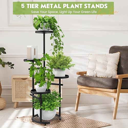 Miniatura 3 de TOSKING Soporte alto para plantas de 5 niveles para interiores y exteriores, soporte de esquina resistente con estante para plantas que ahorra