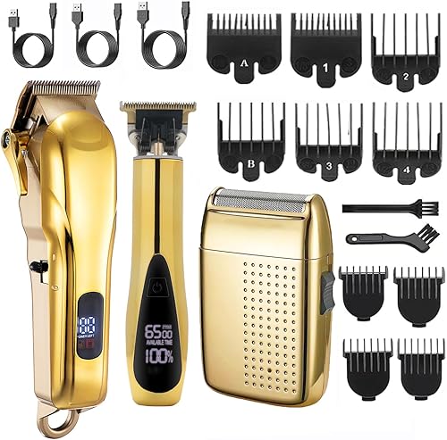 Miniatura 7 de Roziapro Juego de cortapelos profesional 3 en 1, recortadora T-Shaper y afeitadora de papel de aluminio, recortadora de barba recargable, kit de