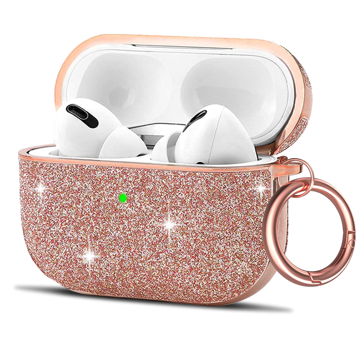 Glitter Airpods Pro Case with Keychain for Women Girls Bling Hard Shockproof and Scratchproof Protective Cover case for Airpods Pro Charging Case,(Front LED Visible)