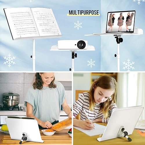 Miniatura 7 de Soporte para partituras y soporte de mesa de CAHAYA , con respaldo rígido con bolsa de transporte para libros, notas, laptop, tablet, color blanco.