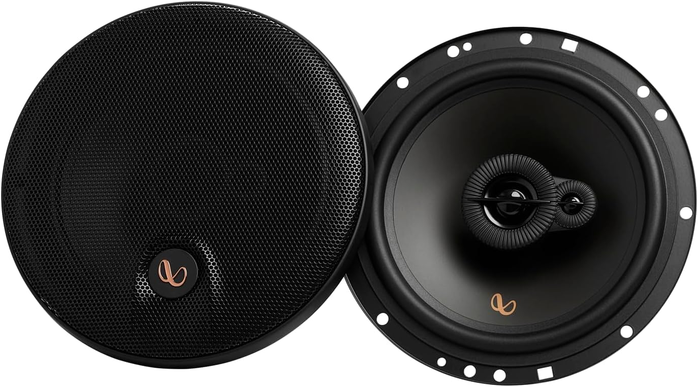 Infinity Alpha 603M 3-drożne głośniki samochodowe 165 mm 6-1/2 cala z kratkami 60 W RMS stożek Polipropylen plus jeden wysokotonowy kopuła PEI szczegółowy dźwięk o pełnym zakresie dla wciągającego