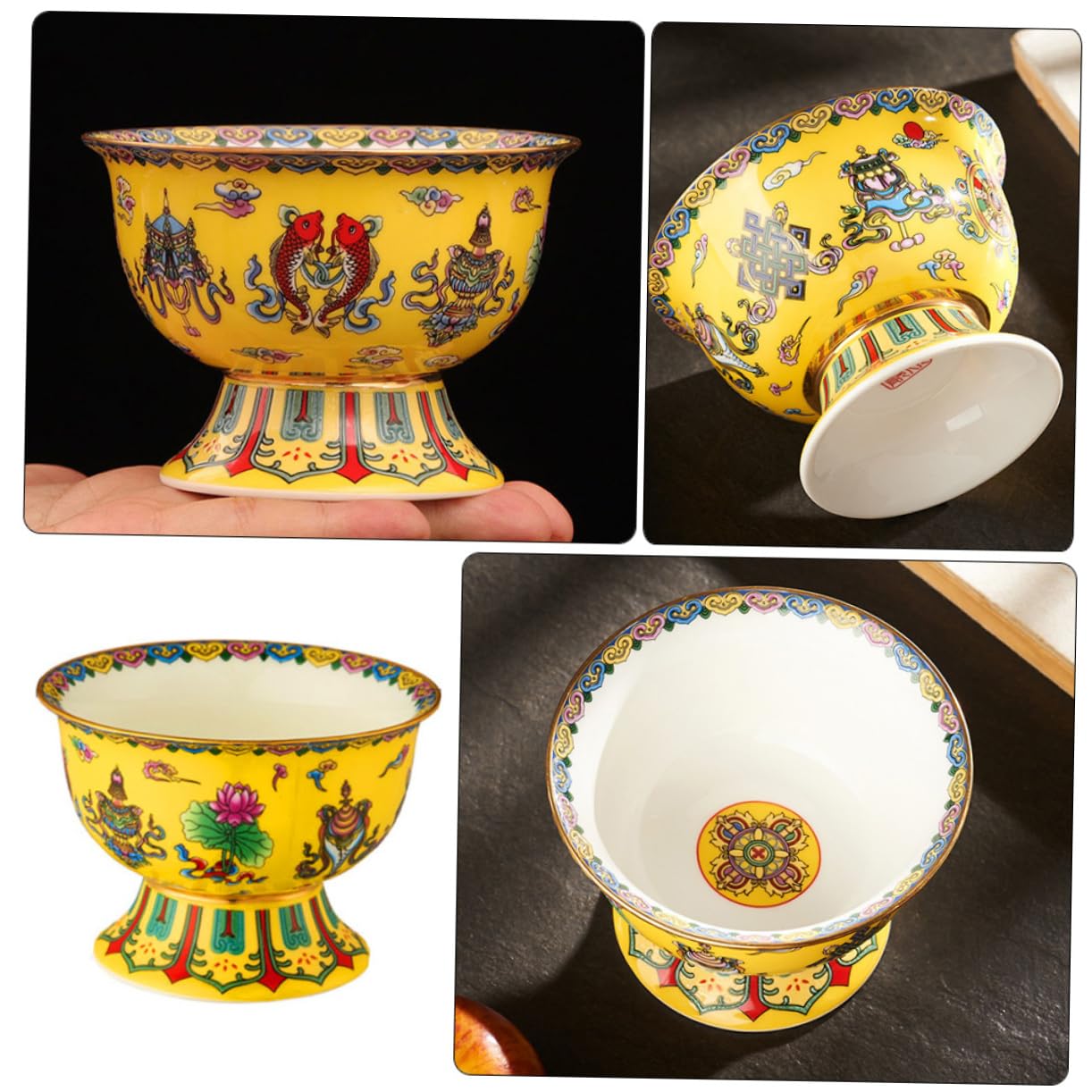 OUNONA 2 Piezas Bol Cerámico de Alta Enamelado Decoración y Ceremonias Budistas Accesorio Multifuncional Ritual y