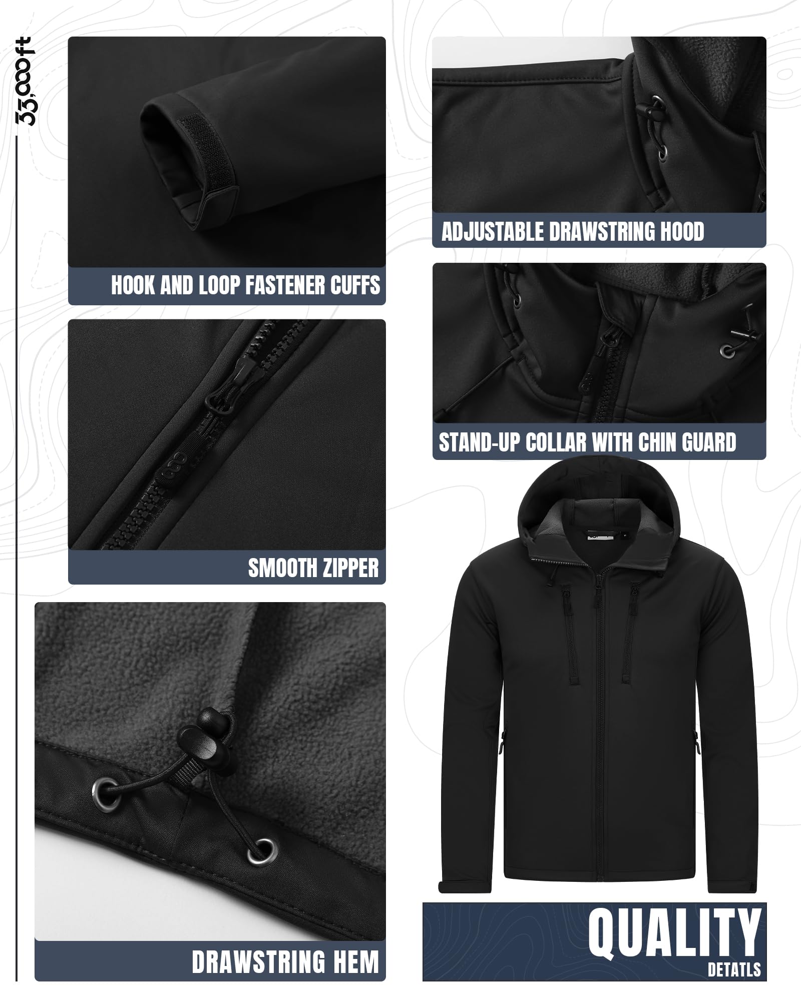 33,000ft Softshelljacke für Herren Wasserdicht Winddicht Laufjacke Leichte Wanderjacke mit Kapuze Outdoor Übergangsjacke Fahrradjacke