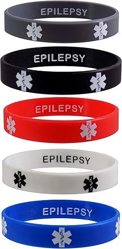 EPILEPSY - Pulseras discretas de silicona para identificación de alerta médica, 5 unidades, Caucho, No aplicable