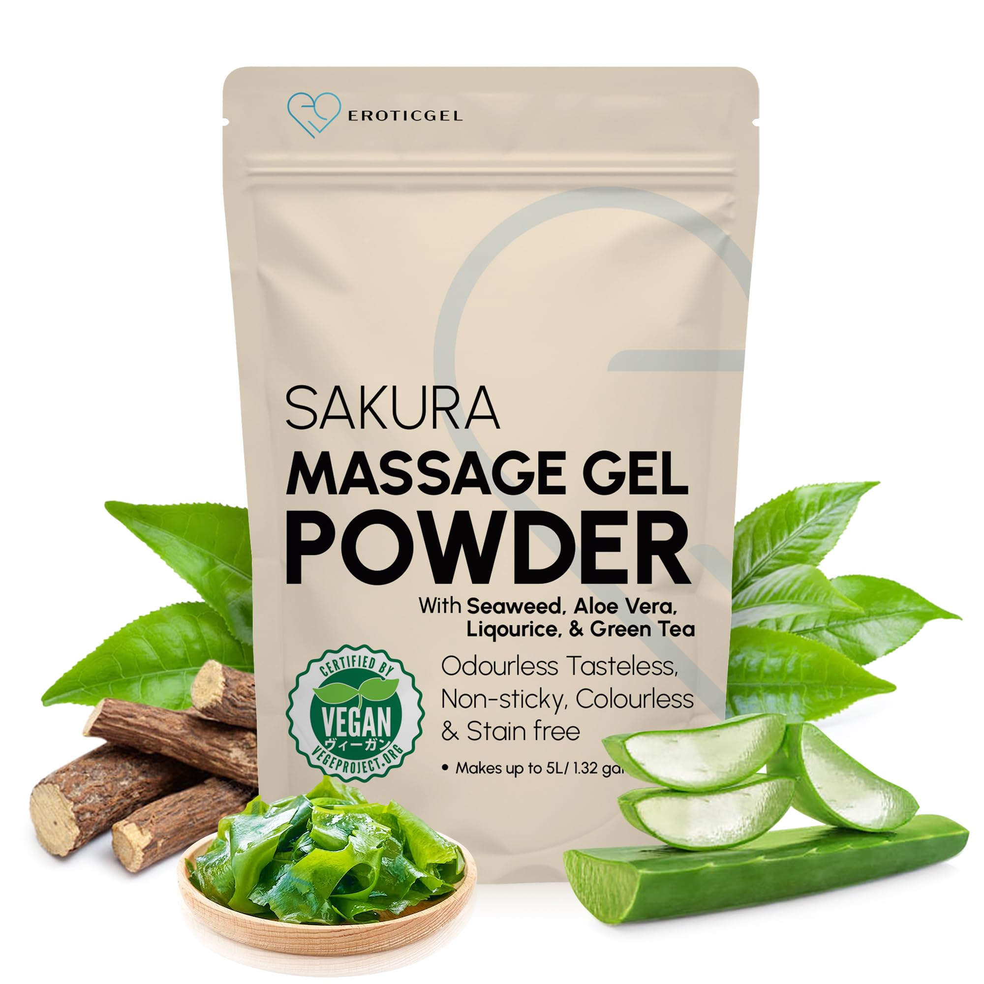 Japanese Nuru Massage Gel Powder 50g - Sakura Edition | Resealable Sachet | Aloe Vera, Seaweed, Liquorice, & Green Tea | Made in Japan | Odorless,