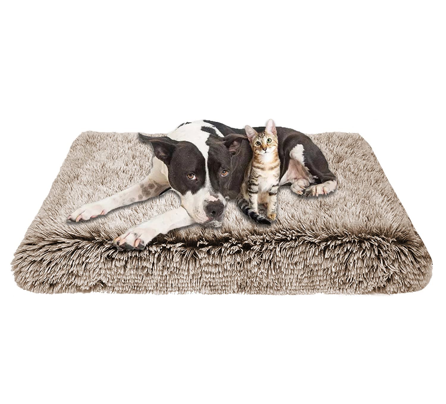 Waigg Kii Memory Foam Dog Crate Mattress,Large Orthopedic Soft Plush Dog Bed Mat,Fluffy Calming Pet Sleeping Cushion Non-slip Washable (100 * 60 * 7cm,Coffee)