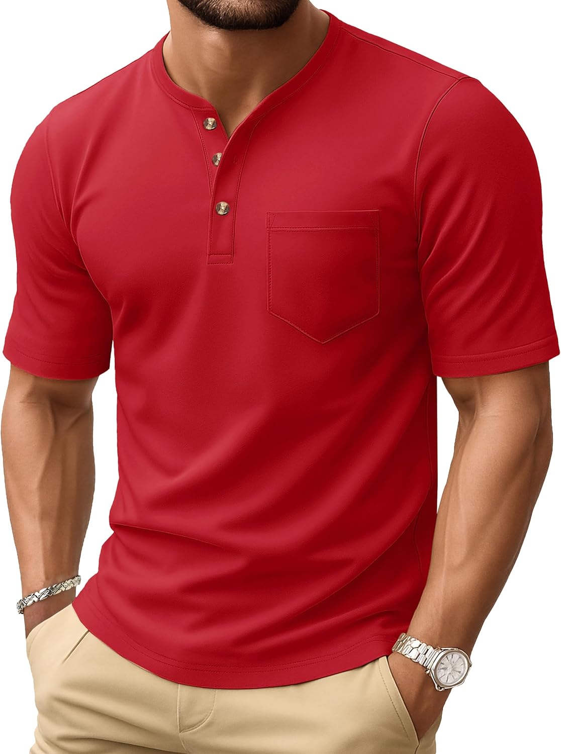 MAGCOMSEN Men's Henley Short Sleeve Shirt Cotton Lightweight Tee Shirts Casual Summer Basic Tees with Pocket