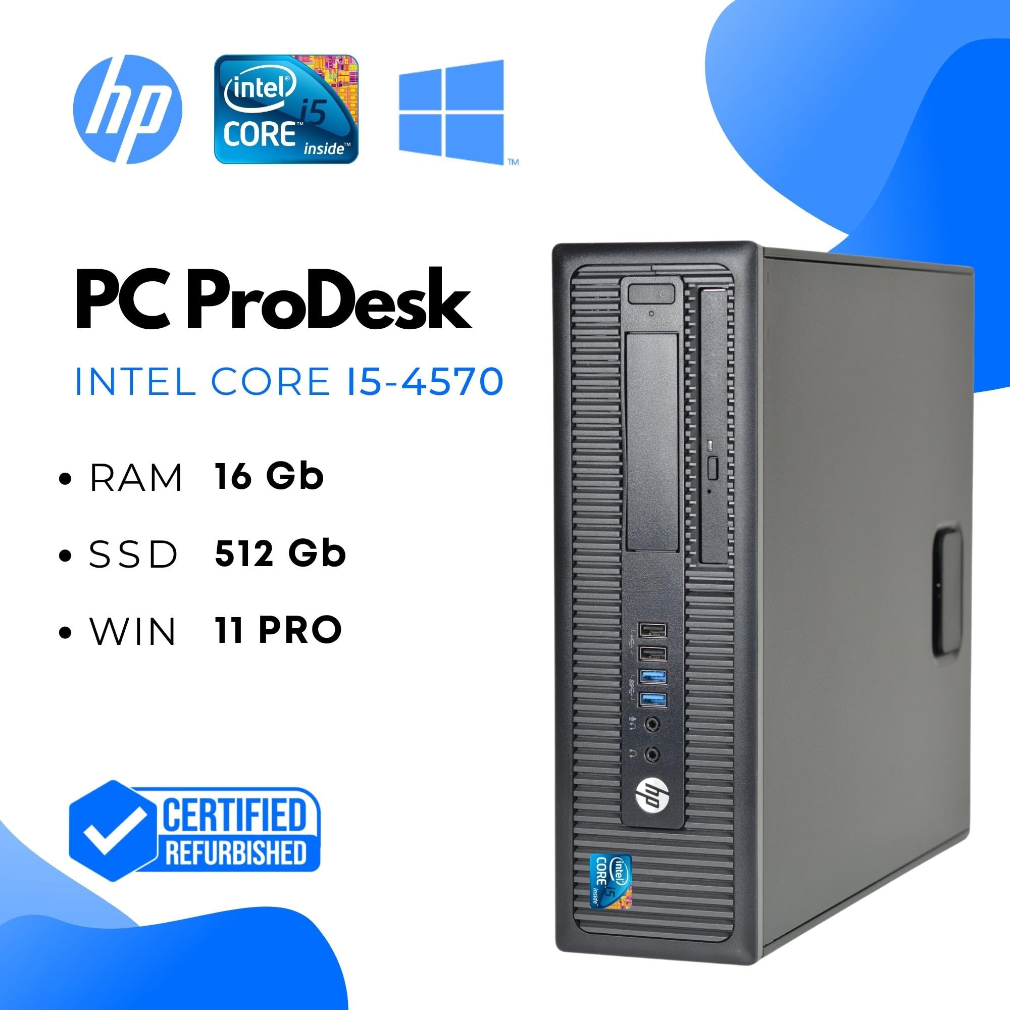 HP EliteDesk Ordenador de sobremesa Intel Core i5 3.2 GHz 16GB RAM SSD 500GB Windows 11 Pro Reacondicionado