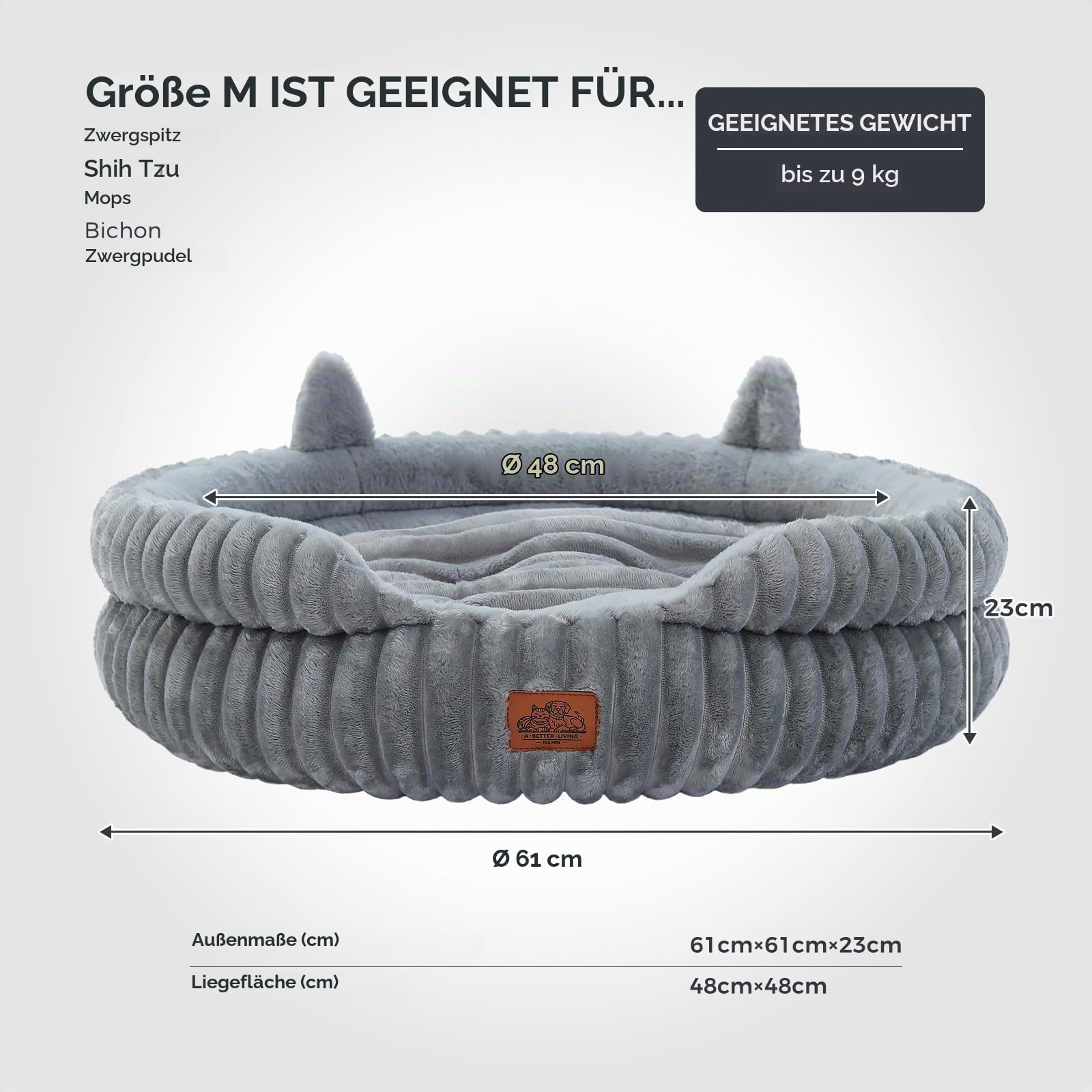 PAWZ Road Katzenbett waschbar Flauschiges Katzenkissen, Katzenschlafplatz-Bettchen (Grau, M)